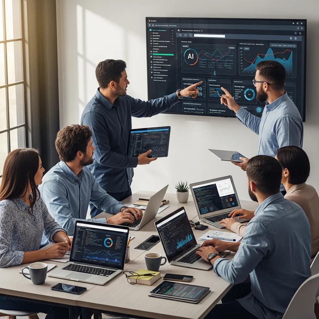 Digital marketing team collaborating on AI tools for website optimization