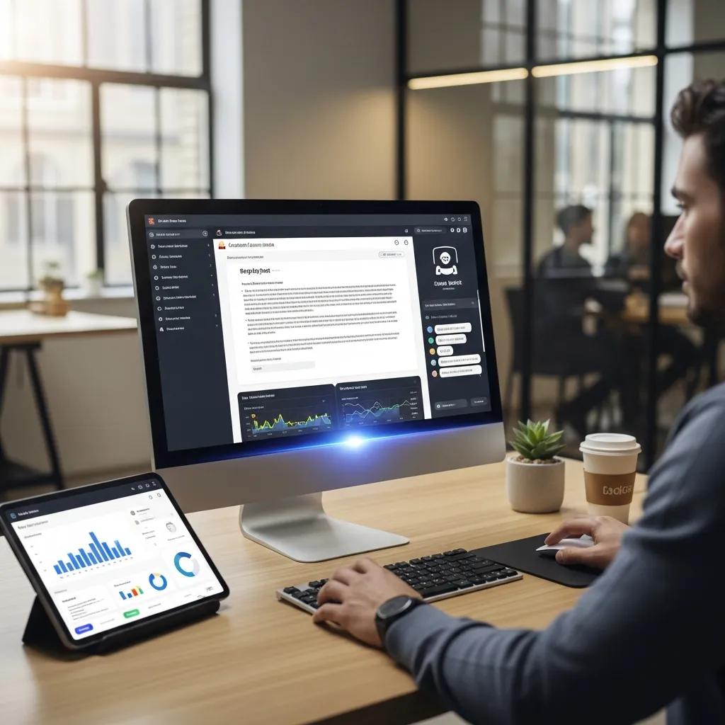 Digital workspace showcasing AI tools for content creation