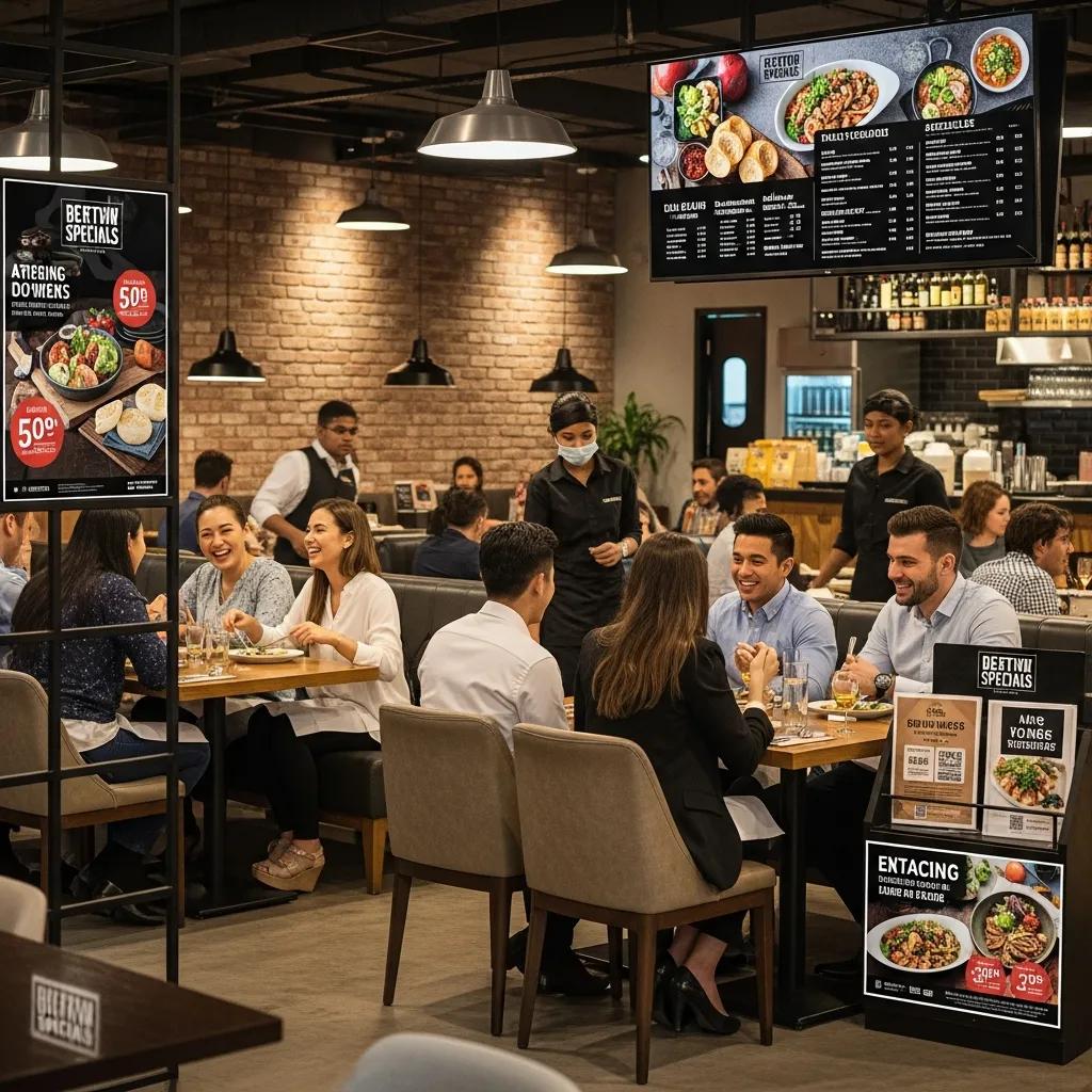 Happy customers enjoying a meal at a restaurant benefiting from effective marketing strategies