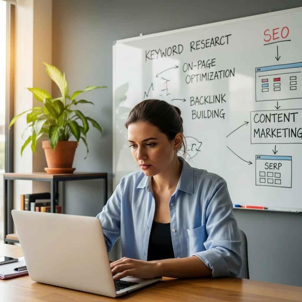 Local business owner optimizing website for SEO to improve rankings by zip code