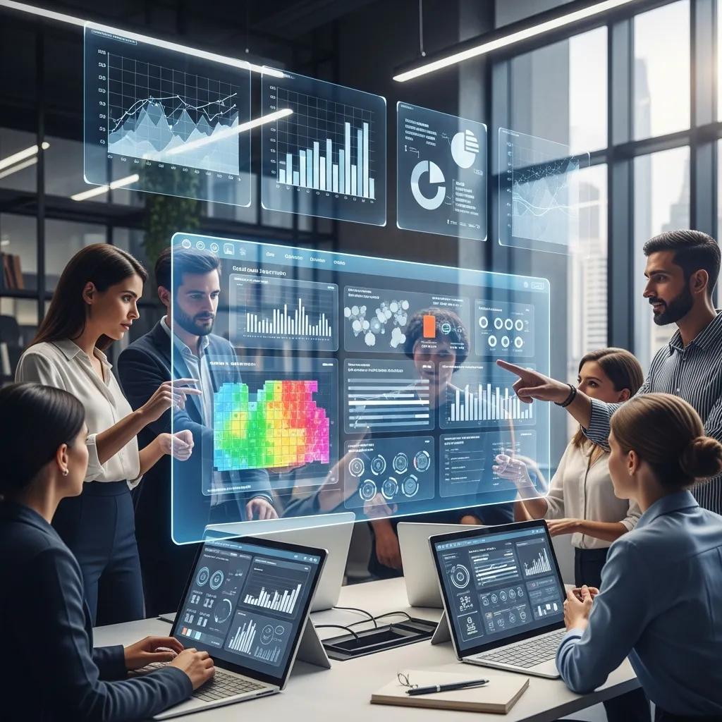 Marketers analyzing customer behavior data using predictive analytics
