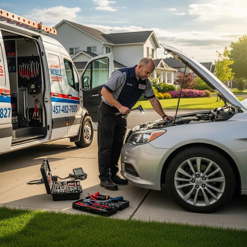 Mobile mechanic providing on-site car repair services in a residential area