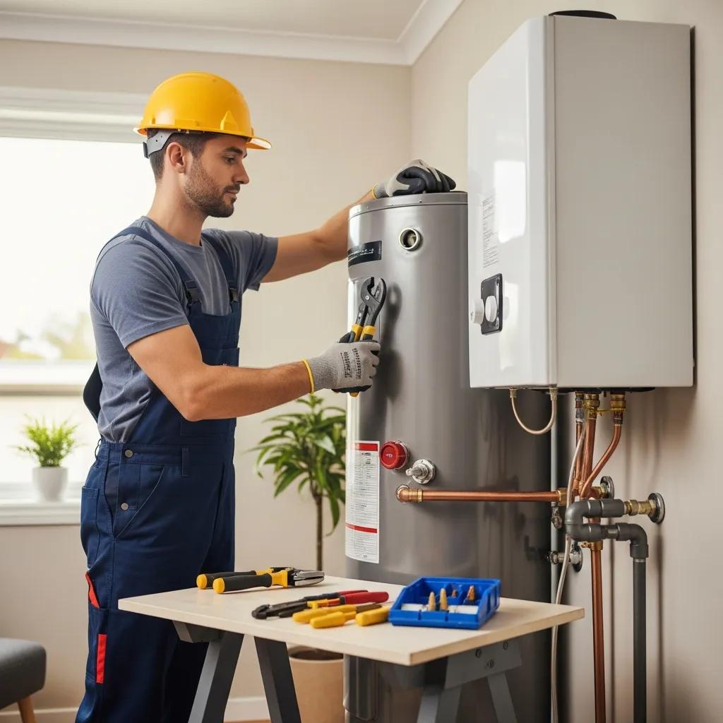 Professional plumber installing a water heater in a Glenbrook home, showcasing expert plumbing solutions