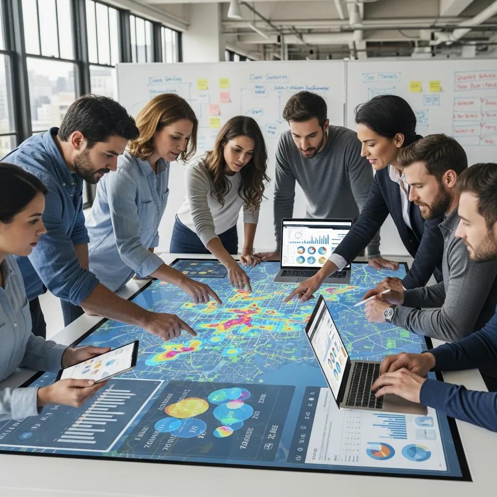 Professionals analyzing zip code data in a modern office, highlighting lead generation strategies