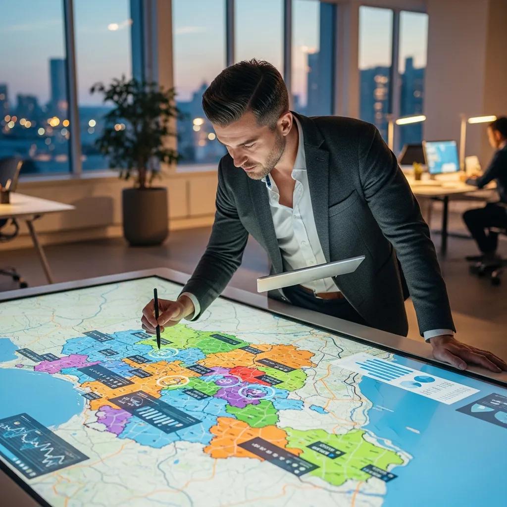 Sales manager analyzing territories for effective lead generation