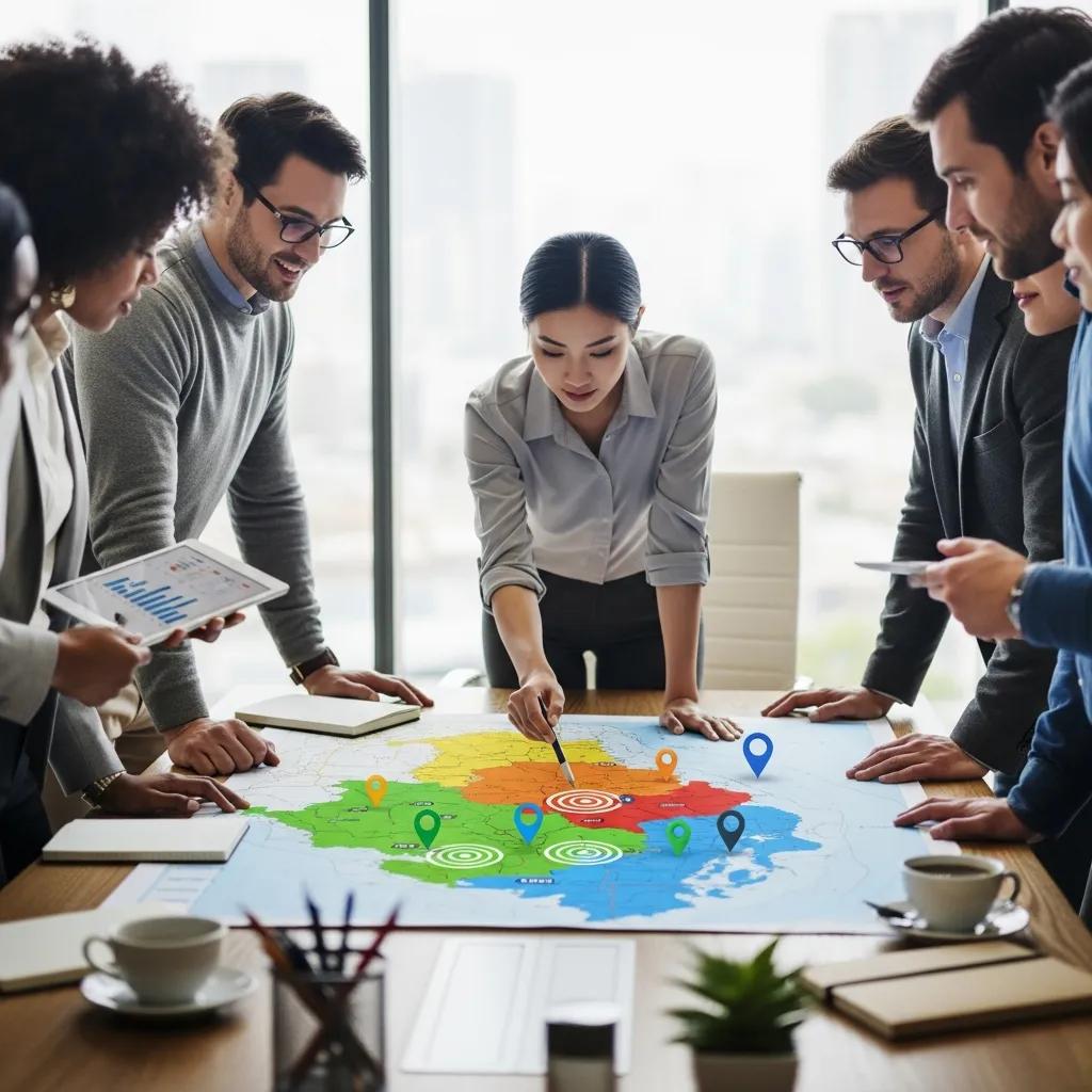 Sales professionals collaborating on geographic targeting strategies
