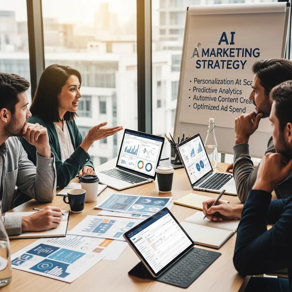 Small business team planning AI-driven marketing to improve efficiency
