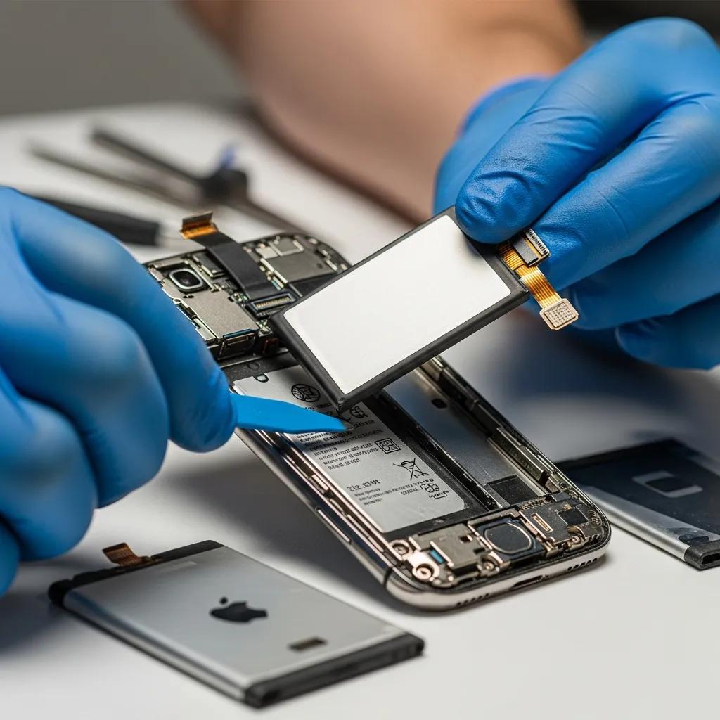 Technician replacing a mobile phone battery, showcasing the benefits of express battery replacement services