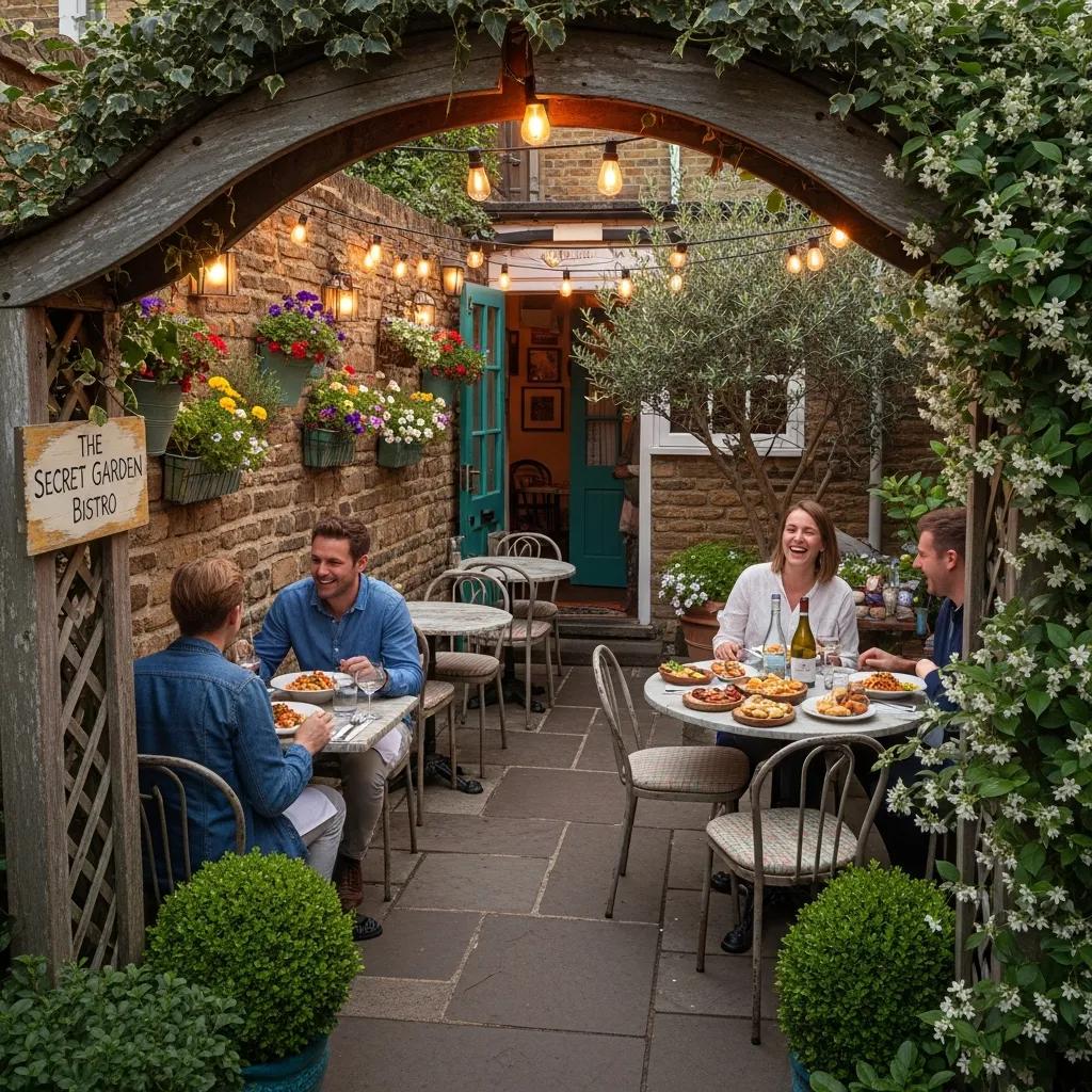 Charming hidden gem restaurant with unique decor and patrons enjoying meals