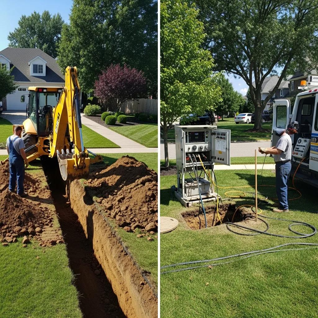 Side-by-side view of excavation and trenchless sewer repair approaches