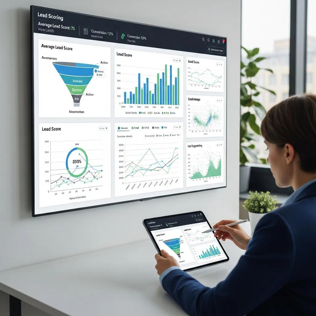 Digital dashboard displaying predictive analytics for lead scoring