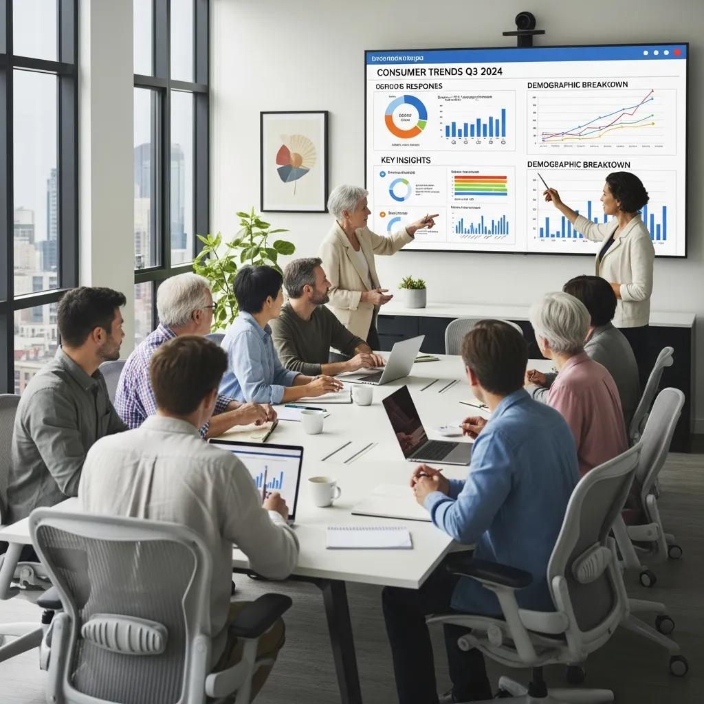 Diverse focus group discussing local market research and demographic data
