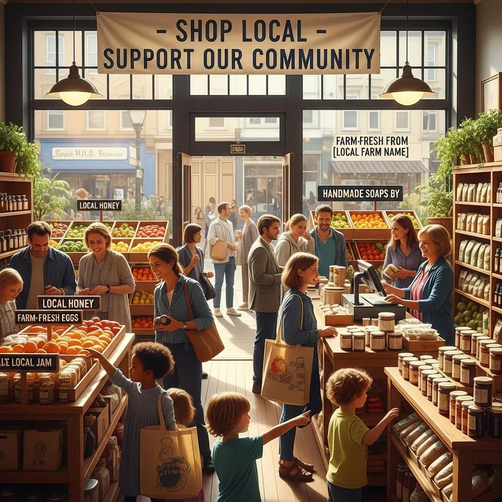 Diverse shoppers at a local store, highlighting the economic benefits of shopping local