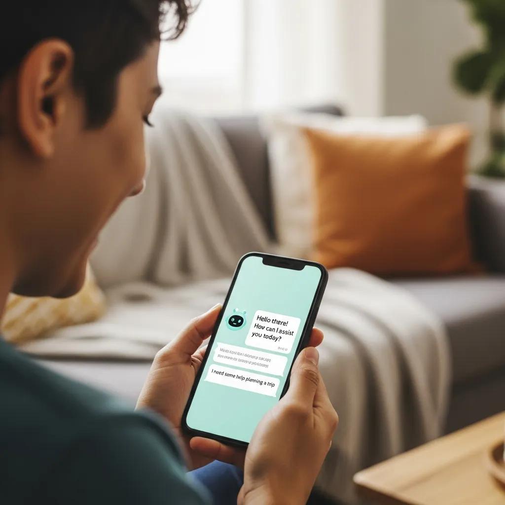 Friendly AI chatbot interface on a smartphone enhancing customer engagement