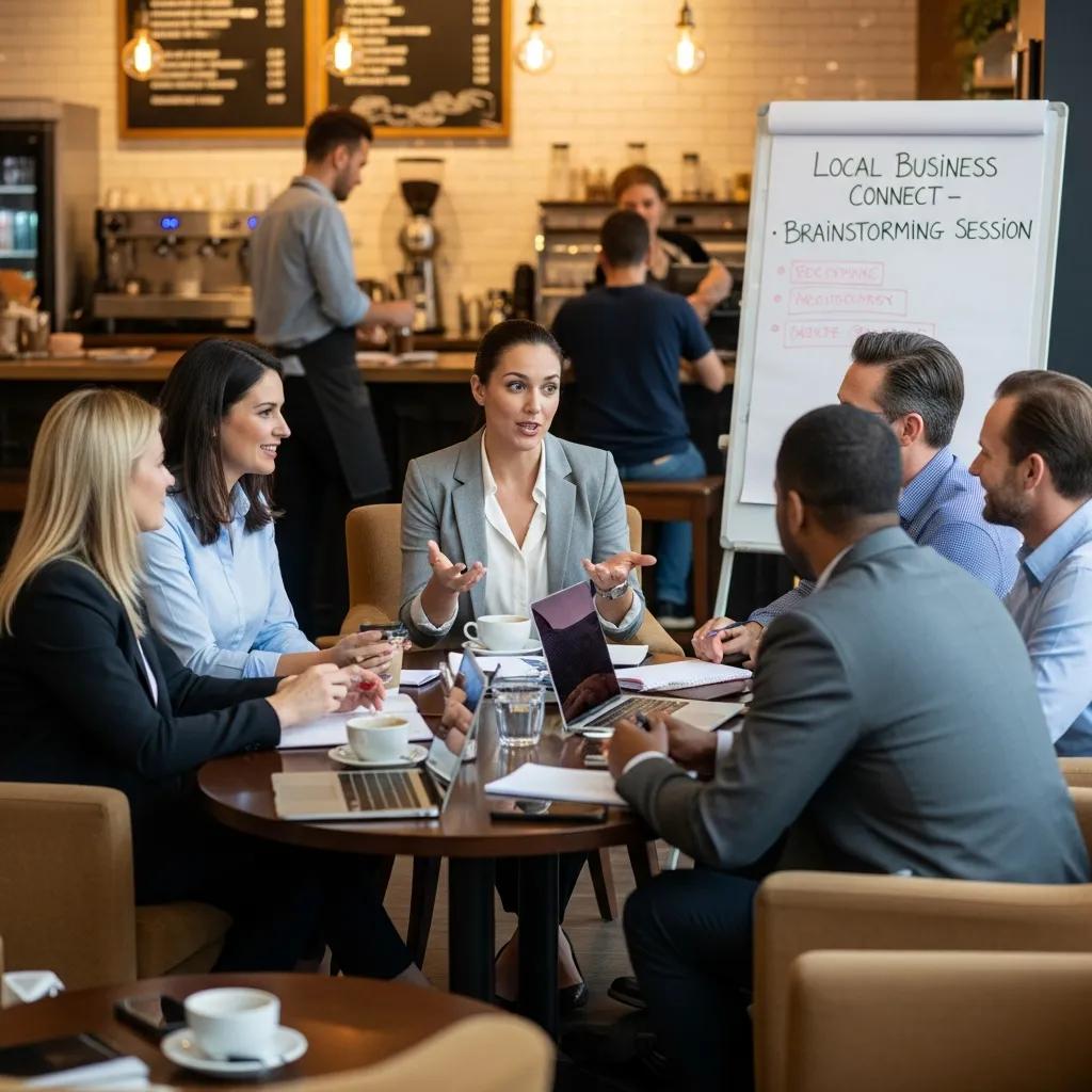 Local business networking group meeting in a cozy setting, highlighting collaboration and resource sharing