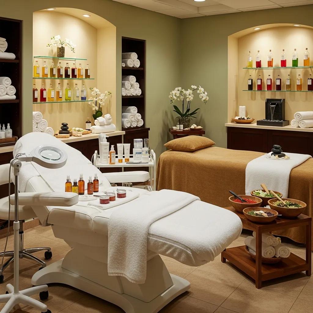 Luxurious spa treatment room with various wellness services promoting relaxation