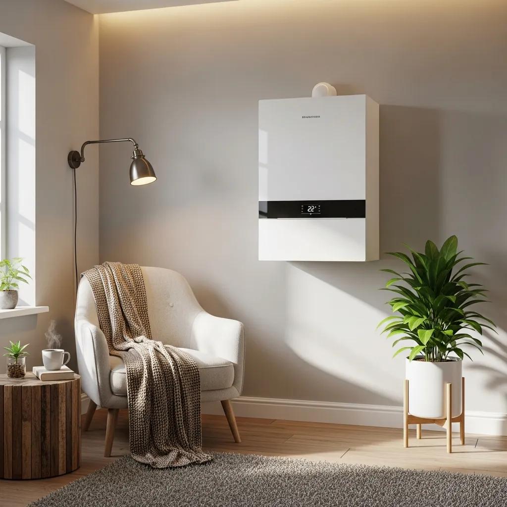 Modern energy-efficient boiler system in a cozy home environment