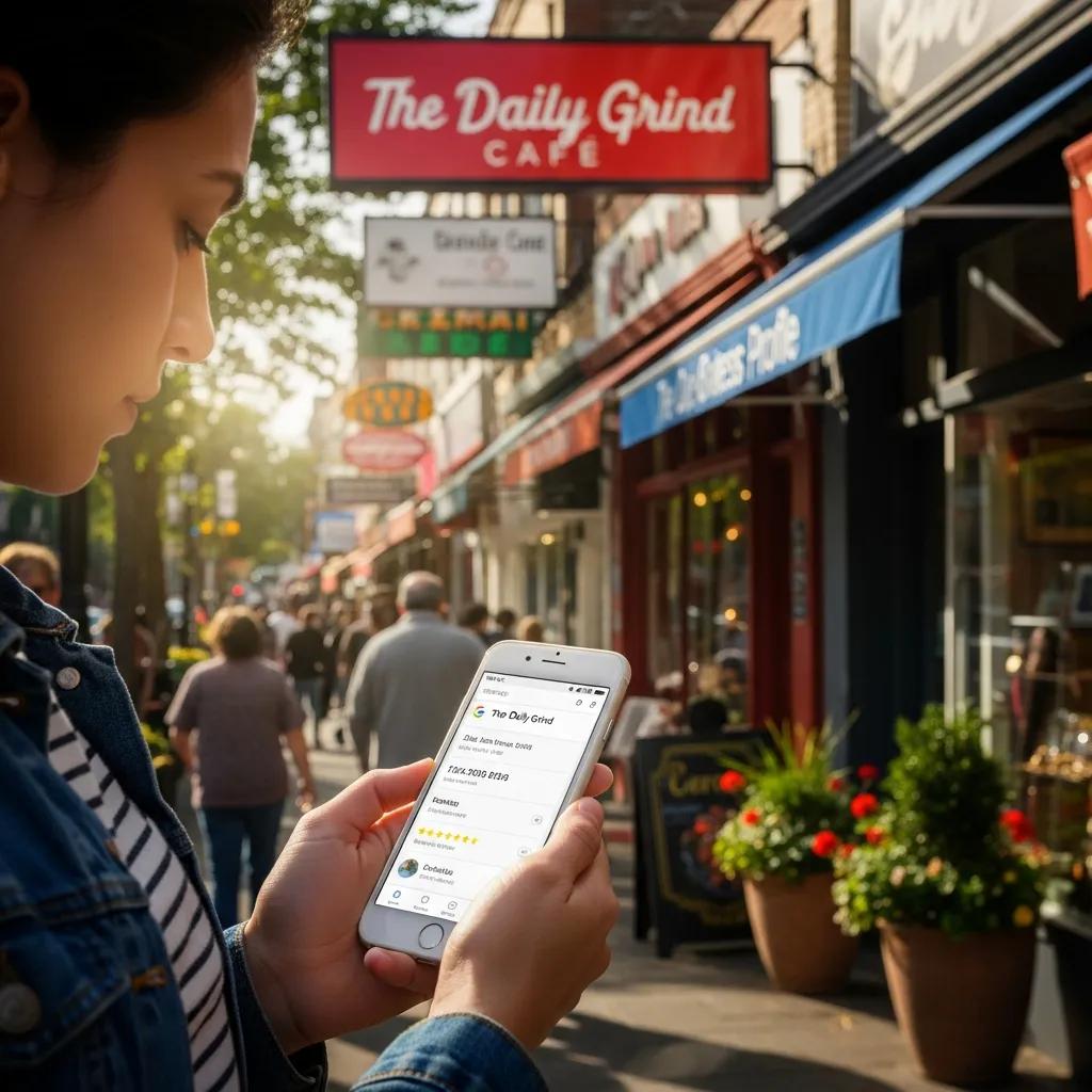 Person checking Google Business Profile for local business verification