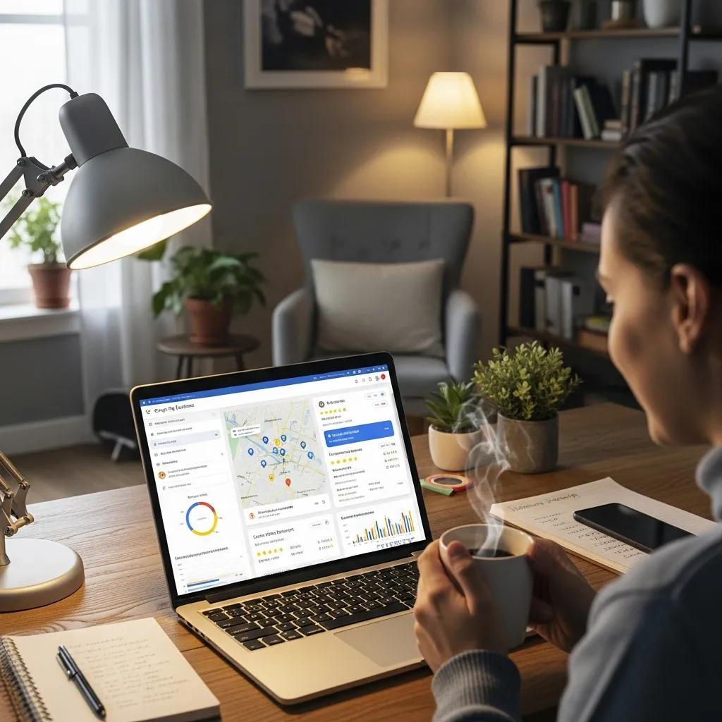 Person optimizing Google My Business listing for local SEO success