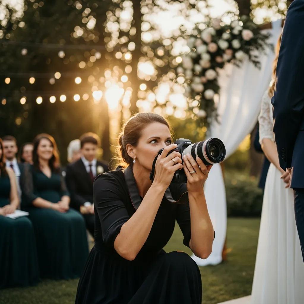 Wedding photographer capturing a couple during their ceremony, emphasizing event photography services