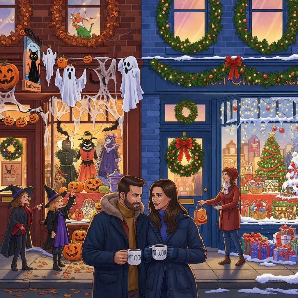 Local business storefront decorated for seasonal events, highlighting festive marketing strategies