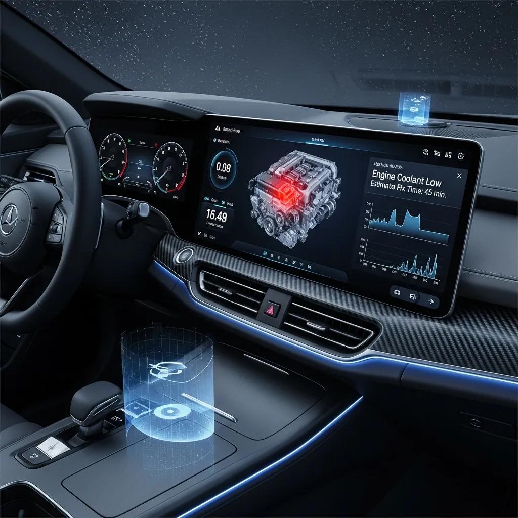 Modern car dashboard with AI diagnostic tools highlighting automotive technology advancements