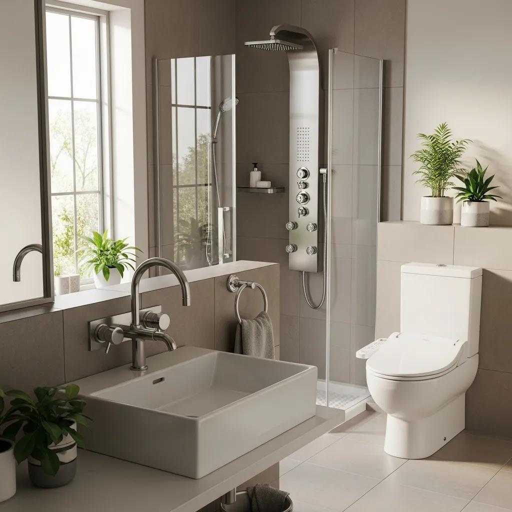 Showcasing water-efficient fixtures in a modern bathroom for optimal water use