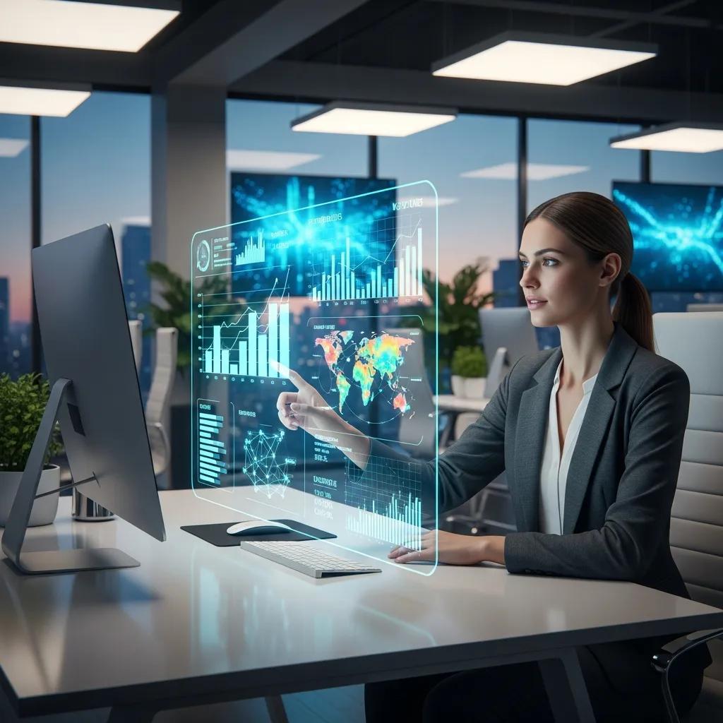 Business analyst using AI-driven tools for demand forecasting in a modern office
