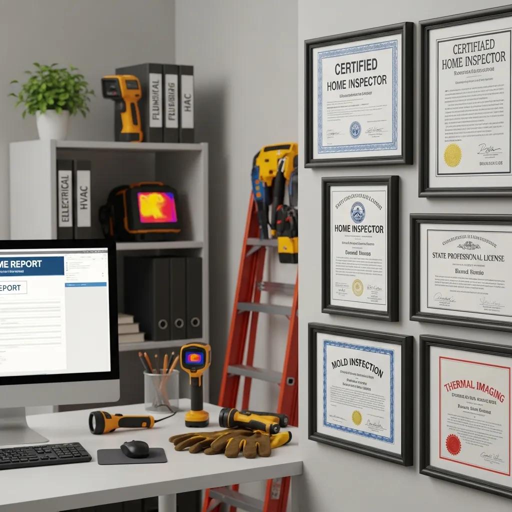 Certified home inspector credentials and office setup
