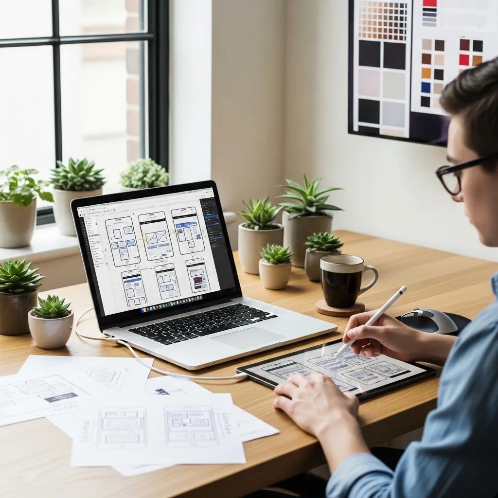 Designer creating a mobile-first website layout, showcasing best practices for local business websites