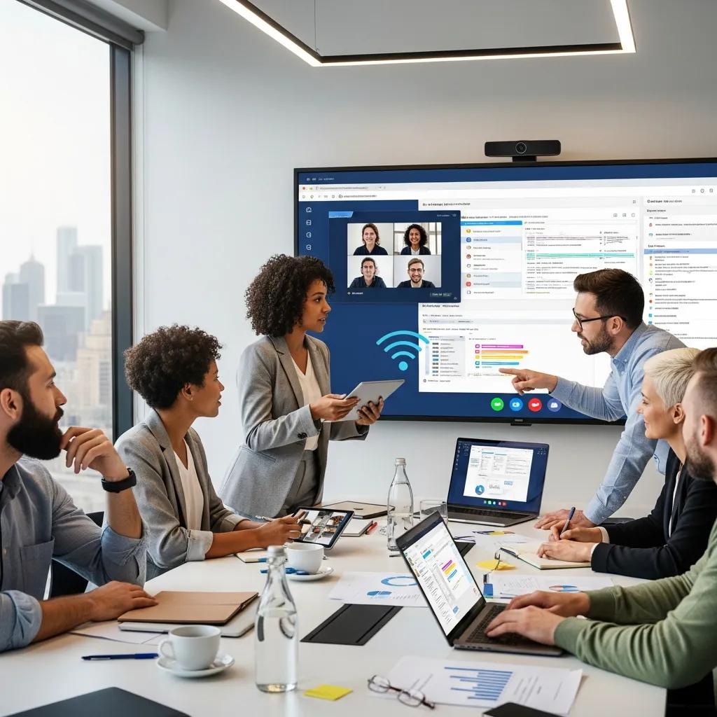 Diverse professionals collaborating using cloud-based platforms