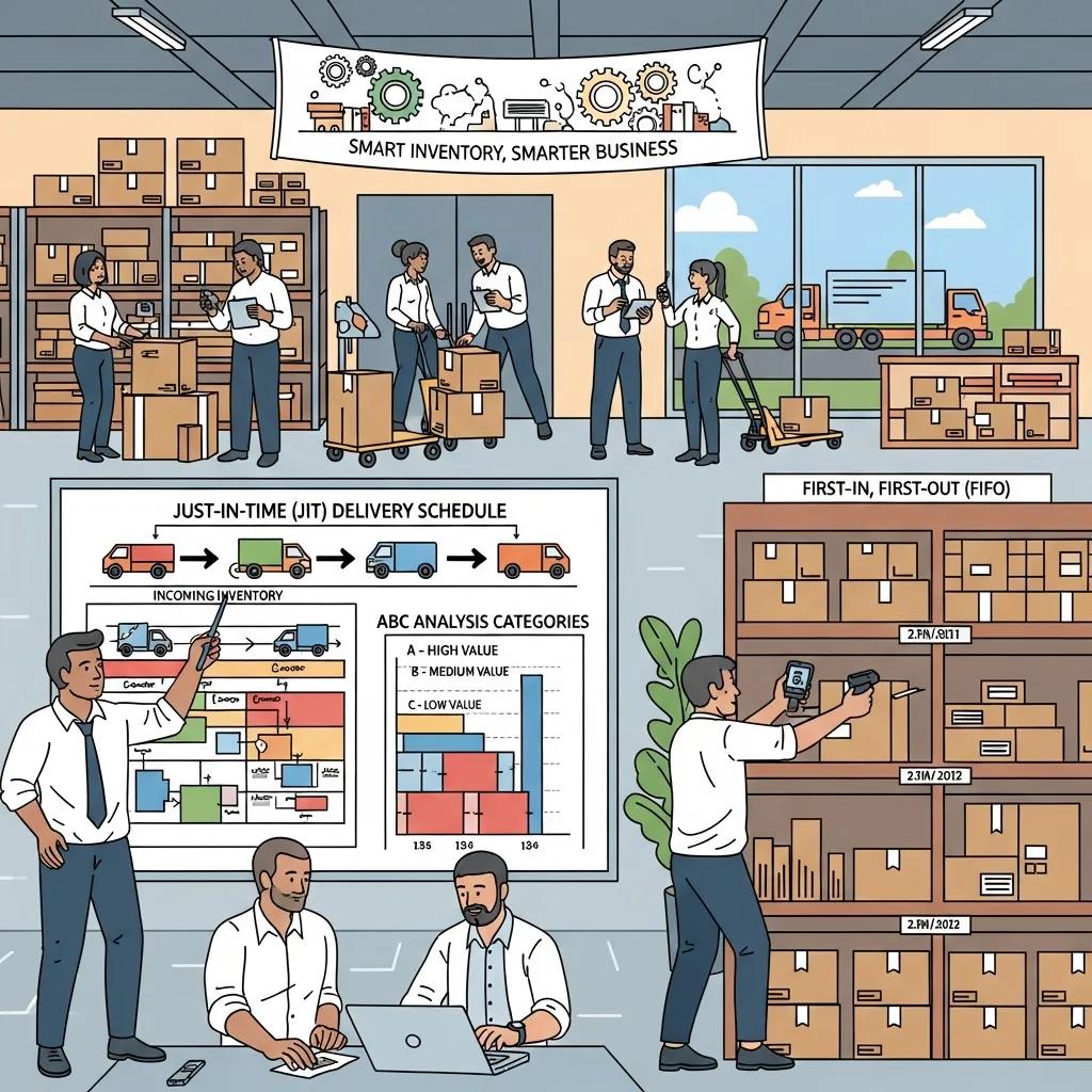 Employees implementing effective stock control techniques in a small business setting