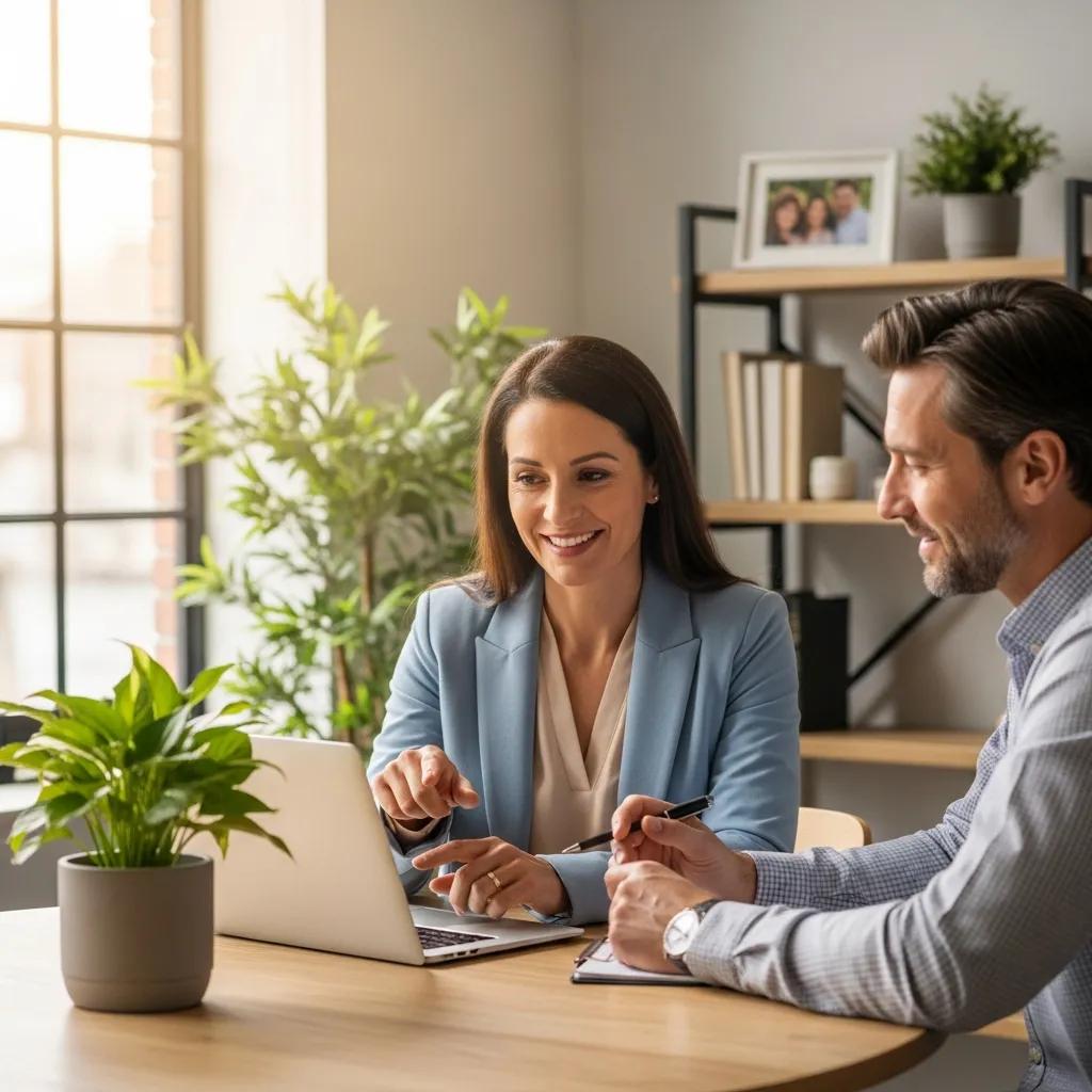 Financial advisor consulting with a client in a cozy office setting