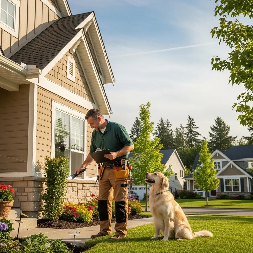 Home inspector evaluating a property in a suburban neighborhood