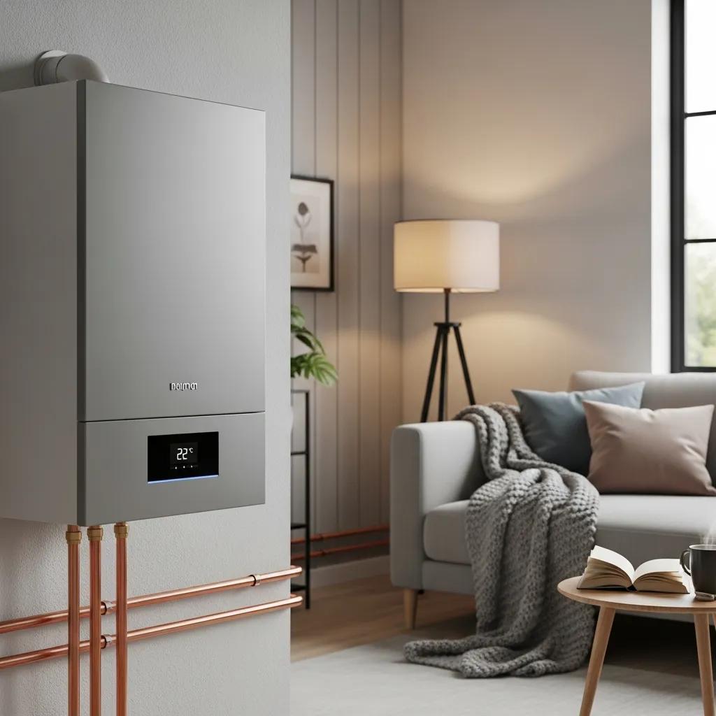 Modern high-efficiency boiler system in a stylish home setting