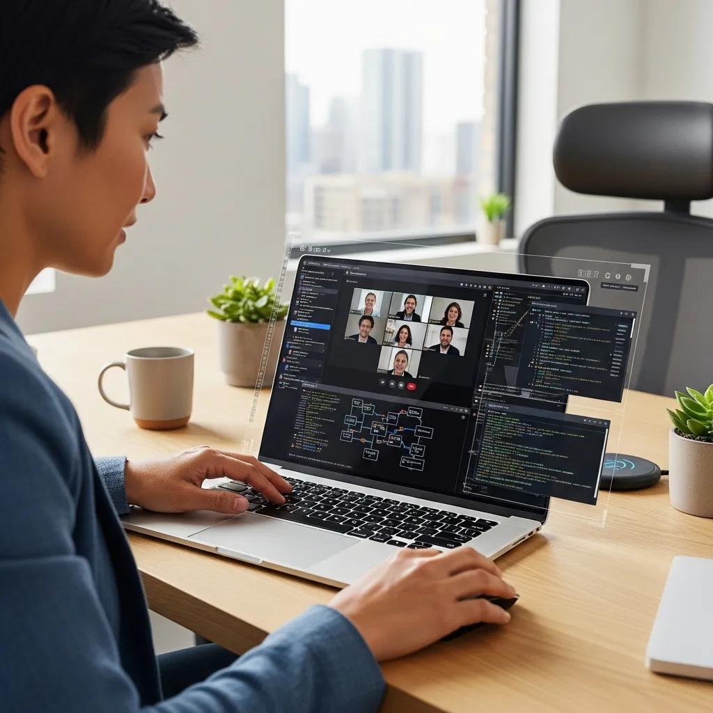 Professional using remote access tools in a modern workspace