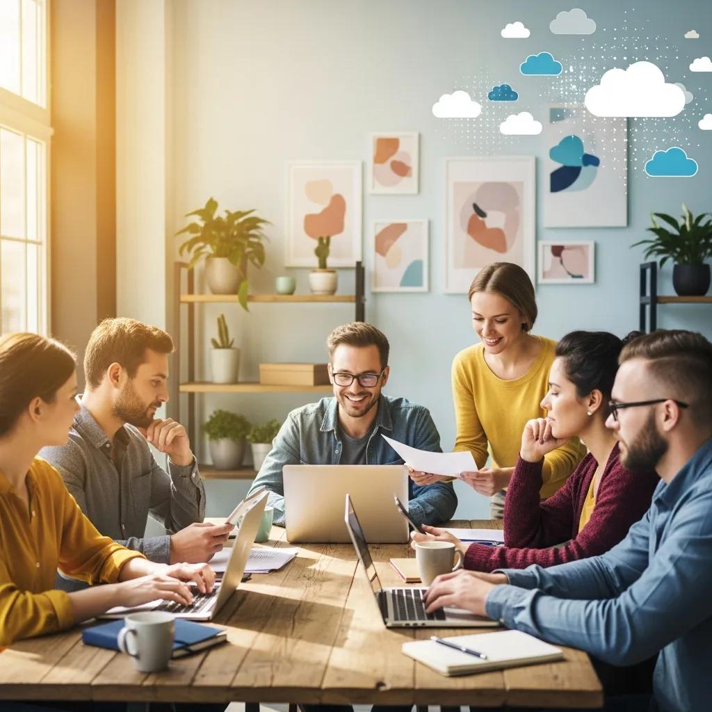 Small business team collaborating remotely with cloud technology