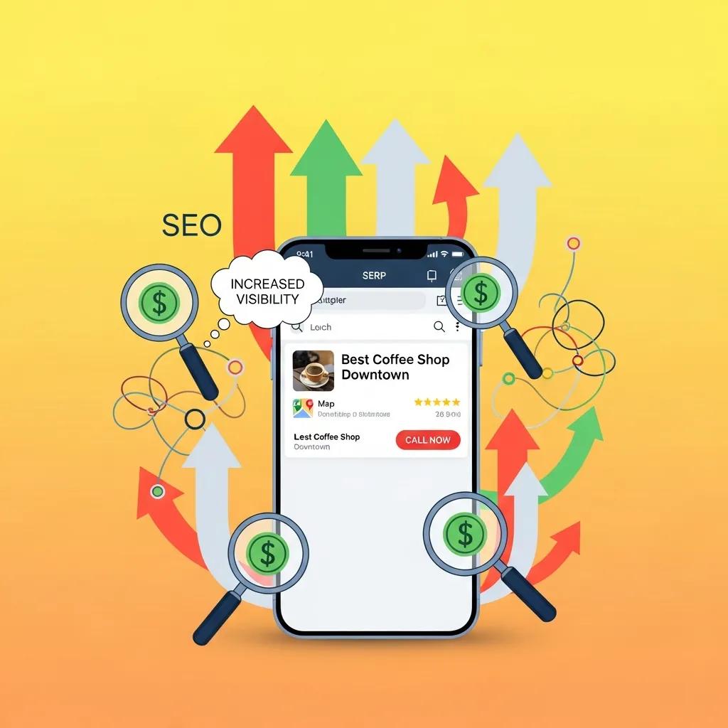 Smartphone showing local search results, highlighting benefits of mobile optimization for SEO