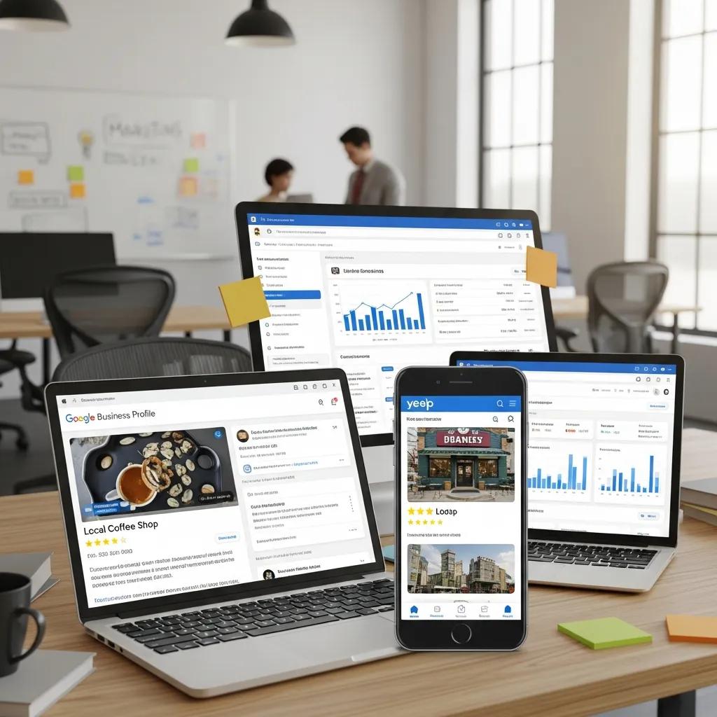 Visual representation of effective marketing tools for local businesses in a modern office