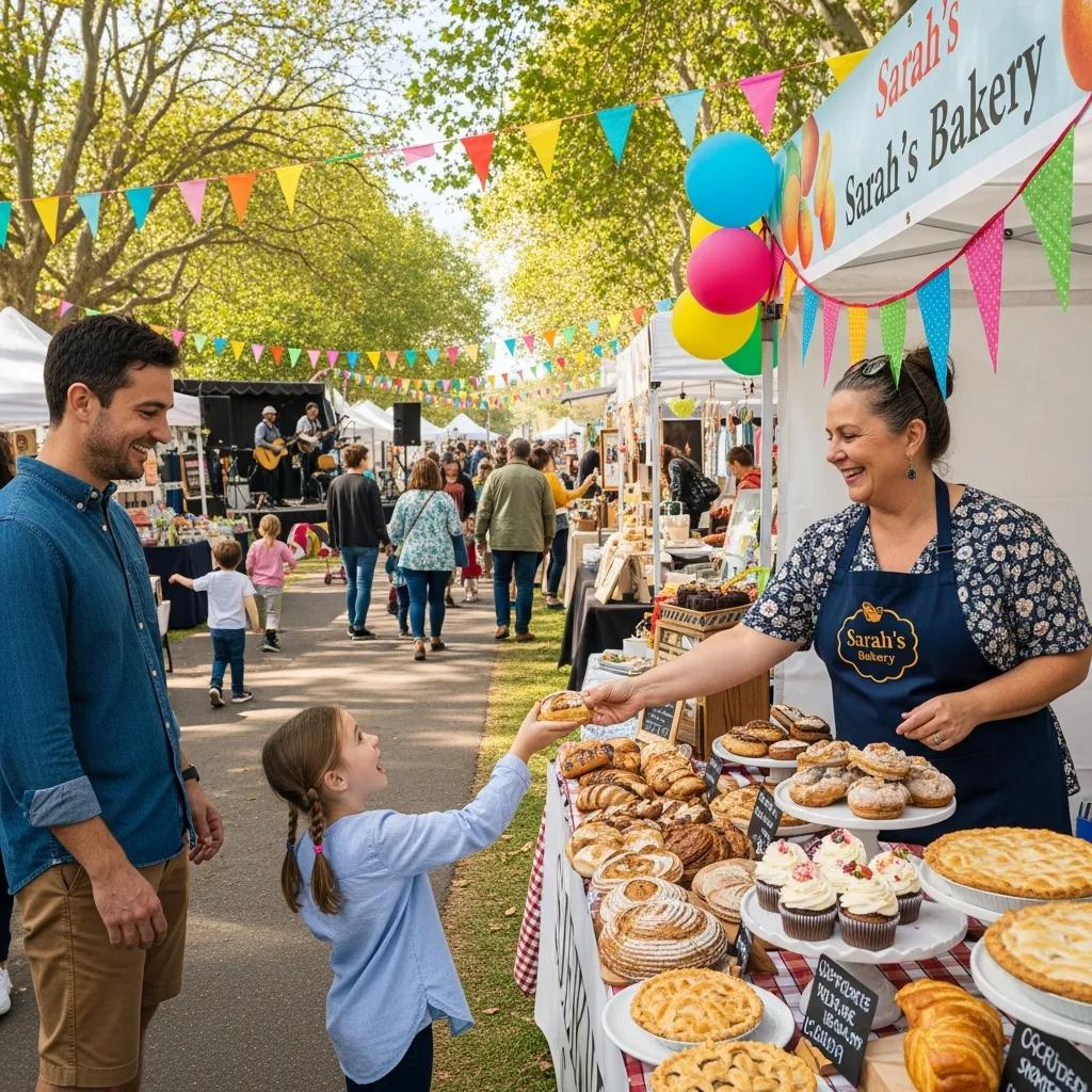 Local business owner engaging with the community at a local event, enhancing visibility and trust